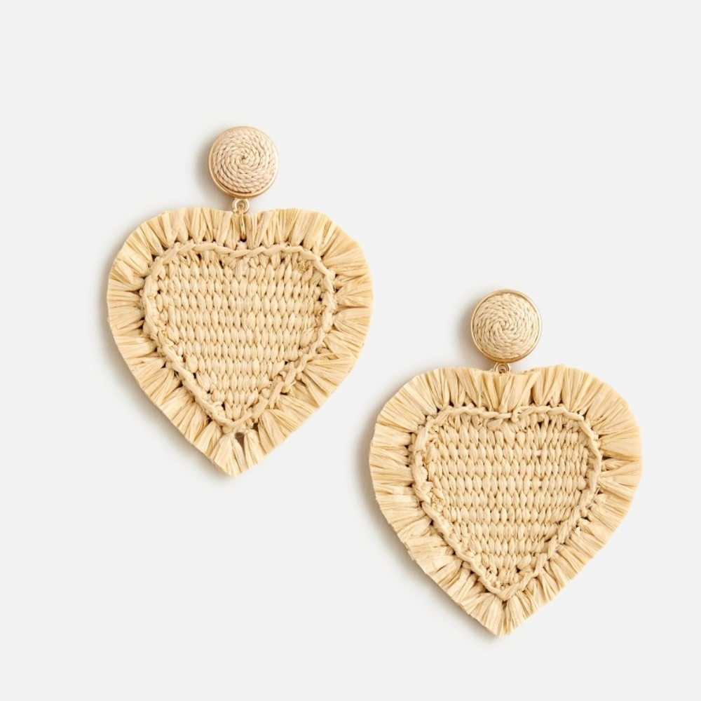 Jcrew Heart-Shaped Woven Raffia Earrings